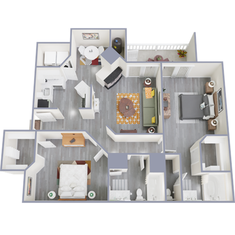 an image of a 1 bed 1 bath apartment 1120 square feet